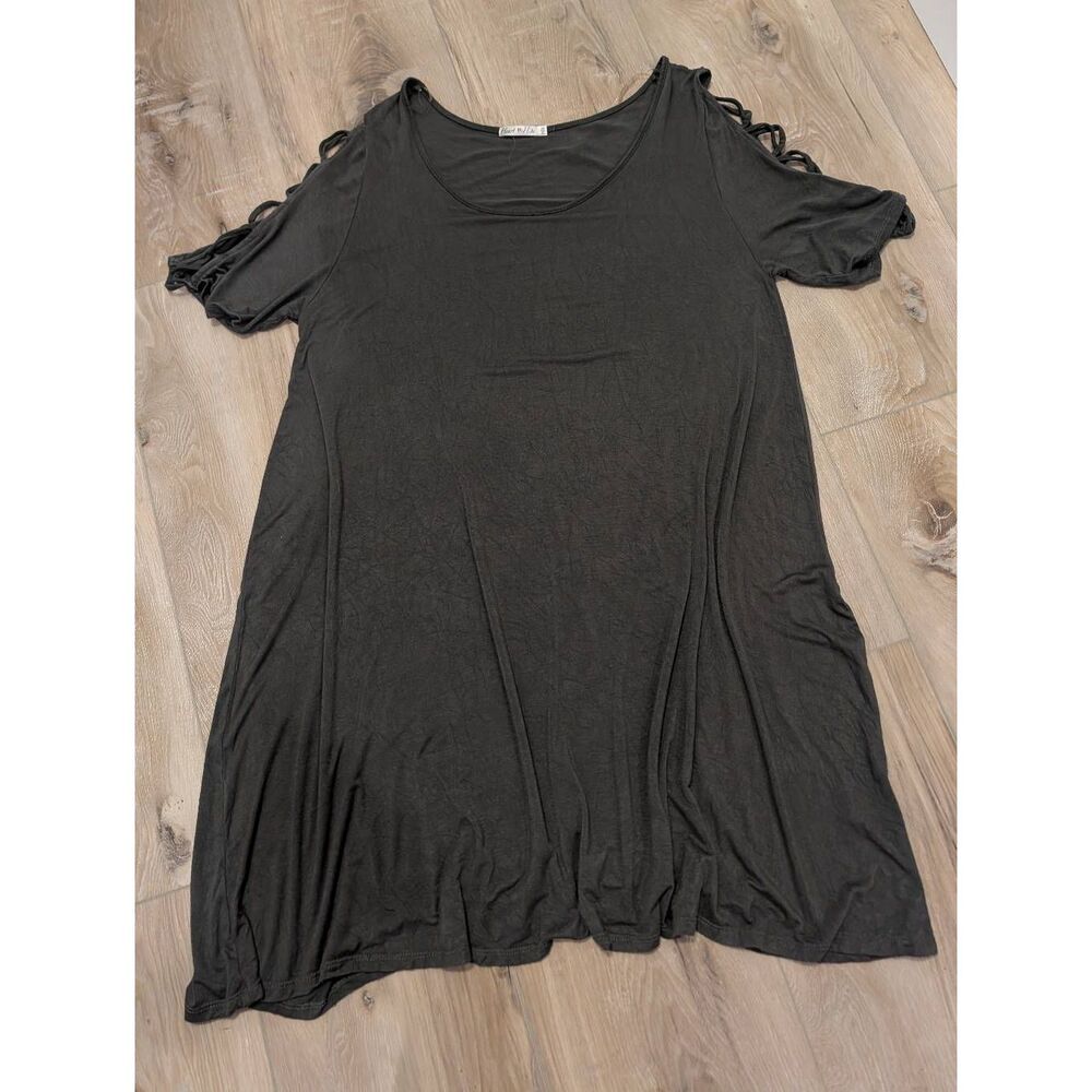 Heart & Hips Swing Dress Womens 2X Olive Cold Shoulder Lattice Sleeve A-Line